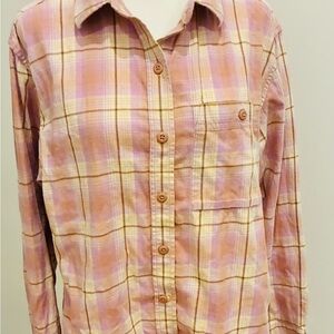 100% cotton REI Cooperative Pink and Brown Plaid Cotton Shirt women medium